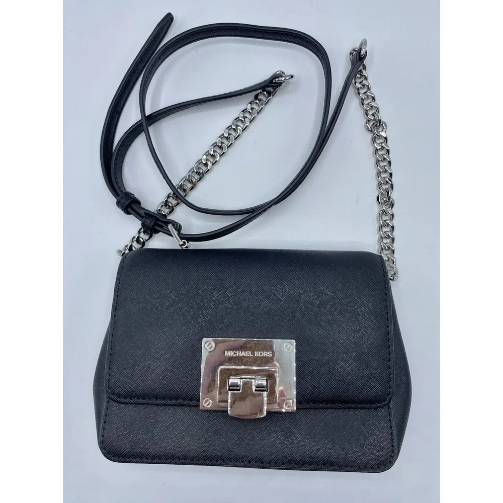 Michael Kors Tina Small Leather Clutch Crossbody Bag Black Designer Luxury Purse